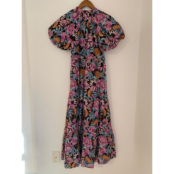 Banjanan Poppy Floral Print Organic Cotton Midi Dress Black Beauty Purple EUC - Picture 13 of 16